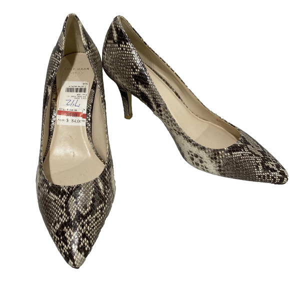Cole Haan Grand OS Size 7.5M Faux Snakeskin Pumps Cream & Gray Career Shoes - Picture 10 of 12